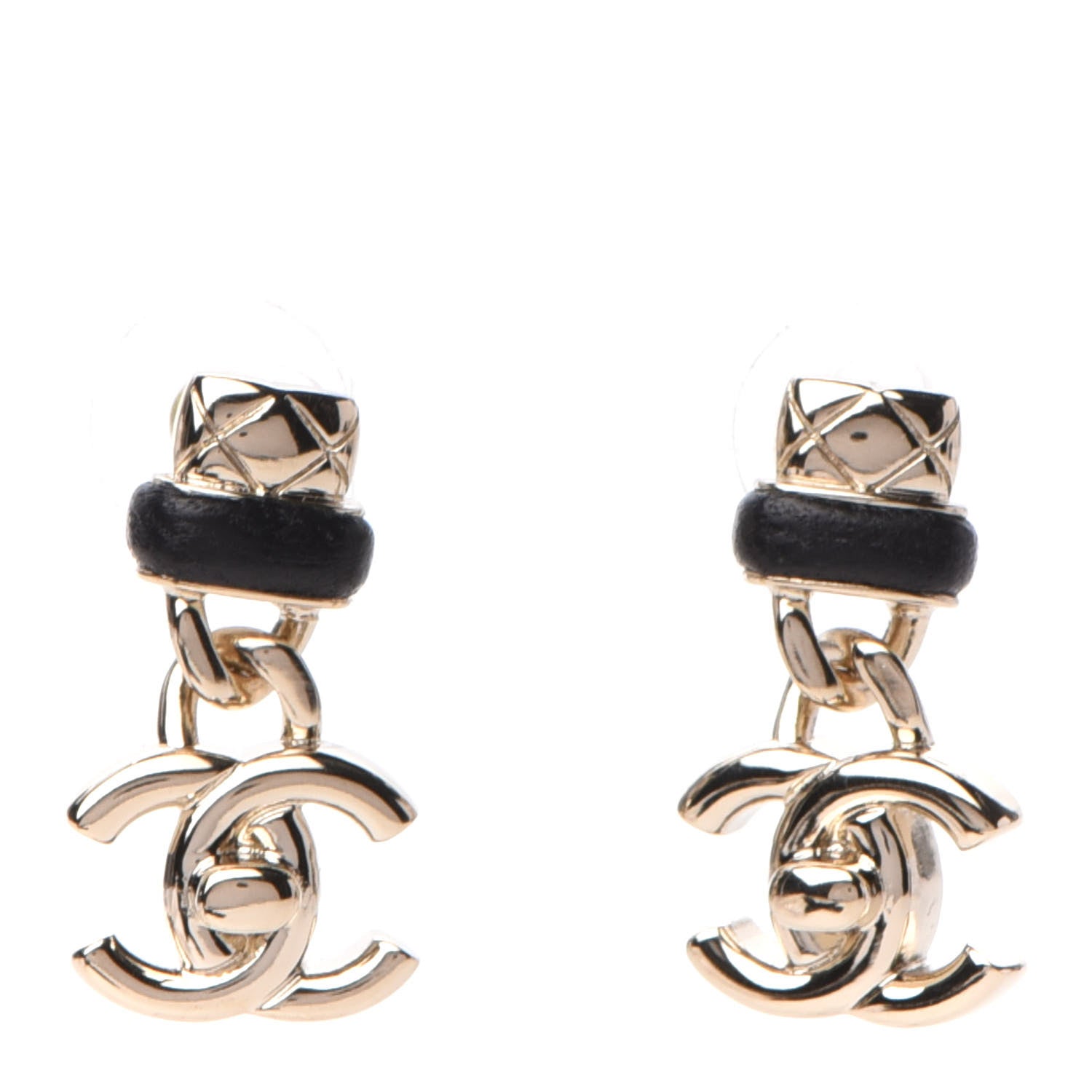 Chanel Lambskin CC Turnlock Drop Earrings Gold Black 1 of 4