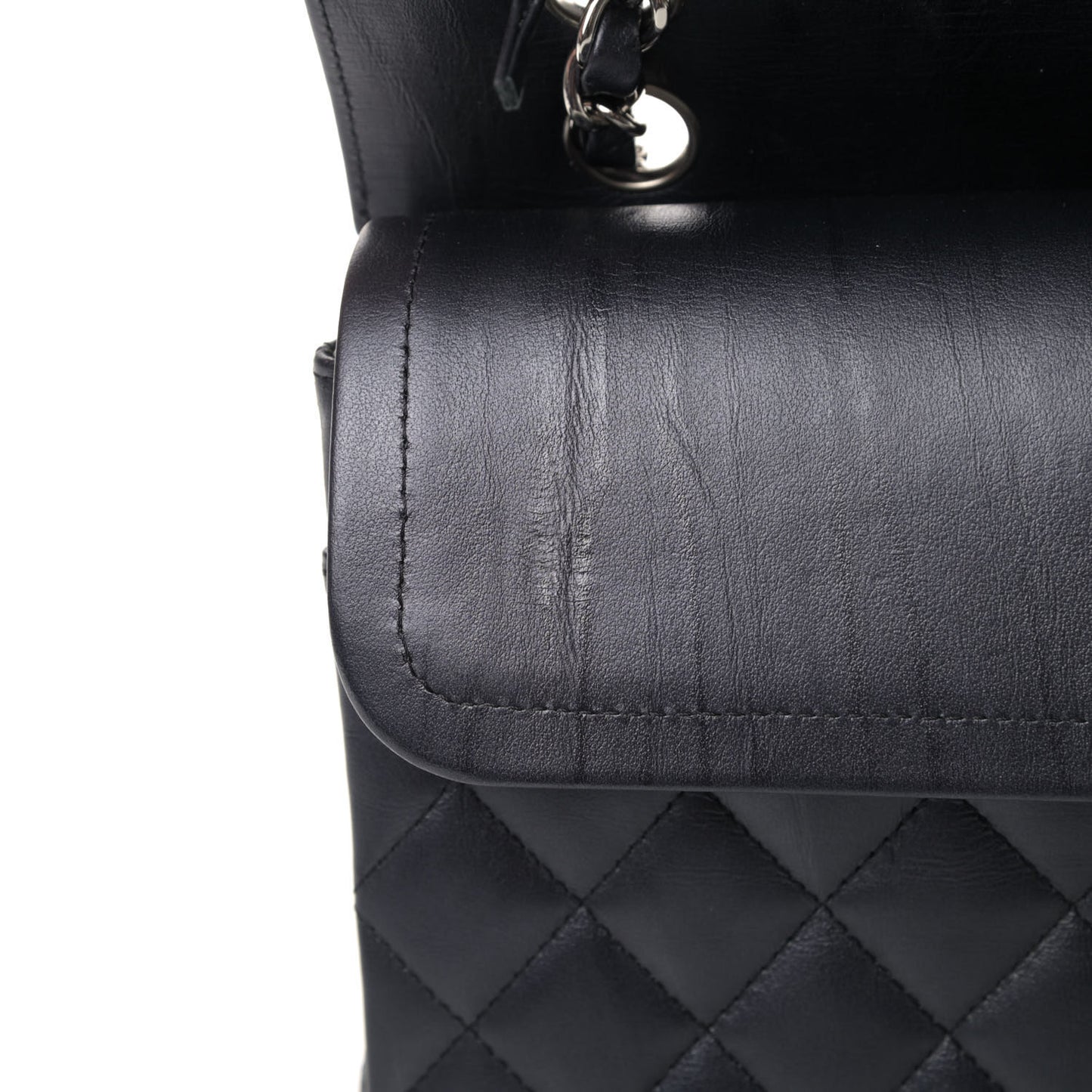 Iridescent Calfskin Quilted Medium Double Flap Charcoal