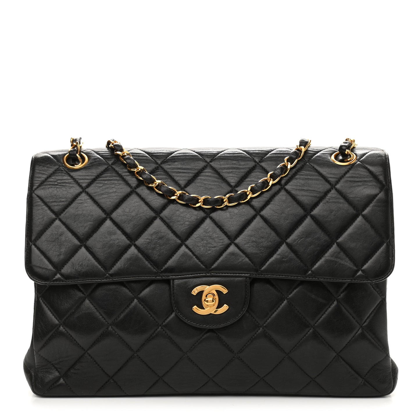 Lambskin Quilted Jumbo Double Sided Flap Black