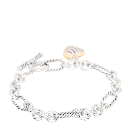 David Yurman Sterling Silver 18K Yellow Gold Cable Heart Charm Bracelet 3 of 4