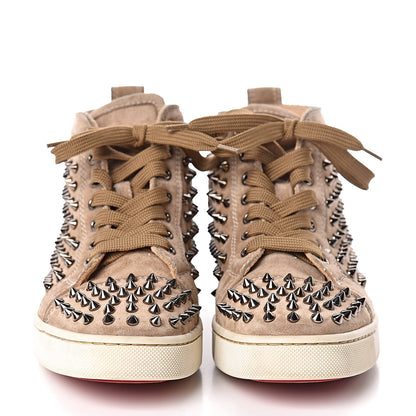 Christian Louboutin Veau Velours Womens Louis Spikes Flat Sneakers 37.5 Beige 2 of 11