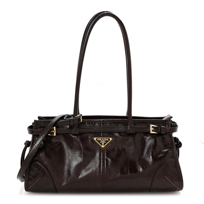 Prada Glossy Calfskin Triangle Medium Bonnie Shoulder Bag Dark Brown 1 of 21