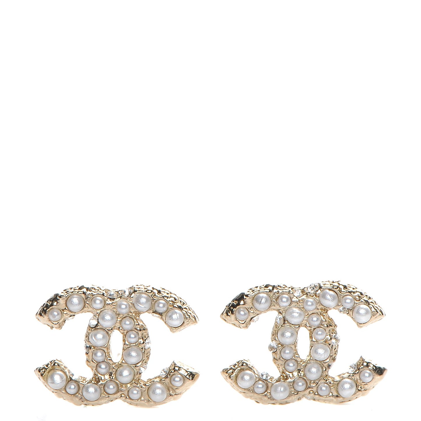 Crystal Pearl CC Earrings Light Gold