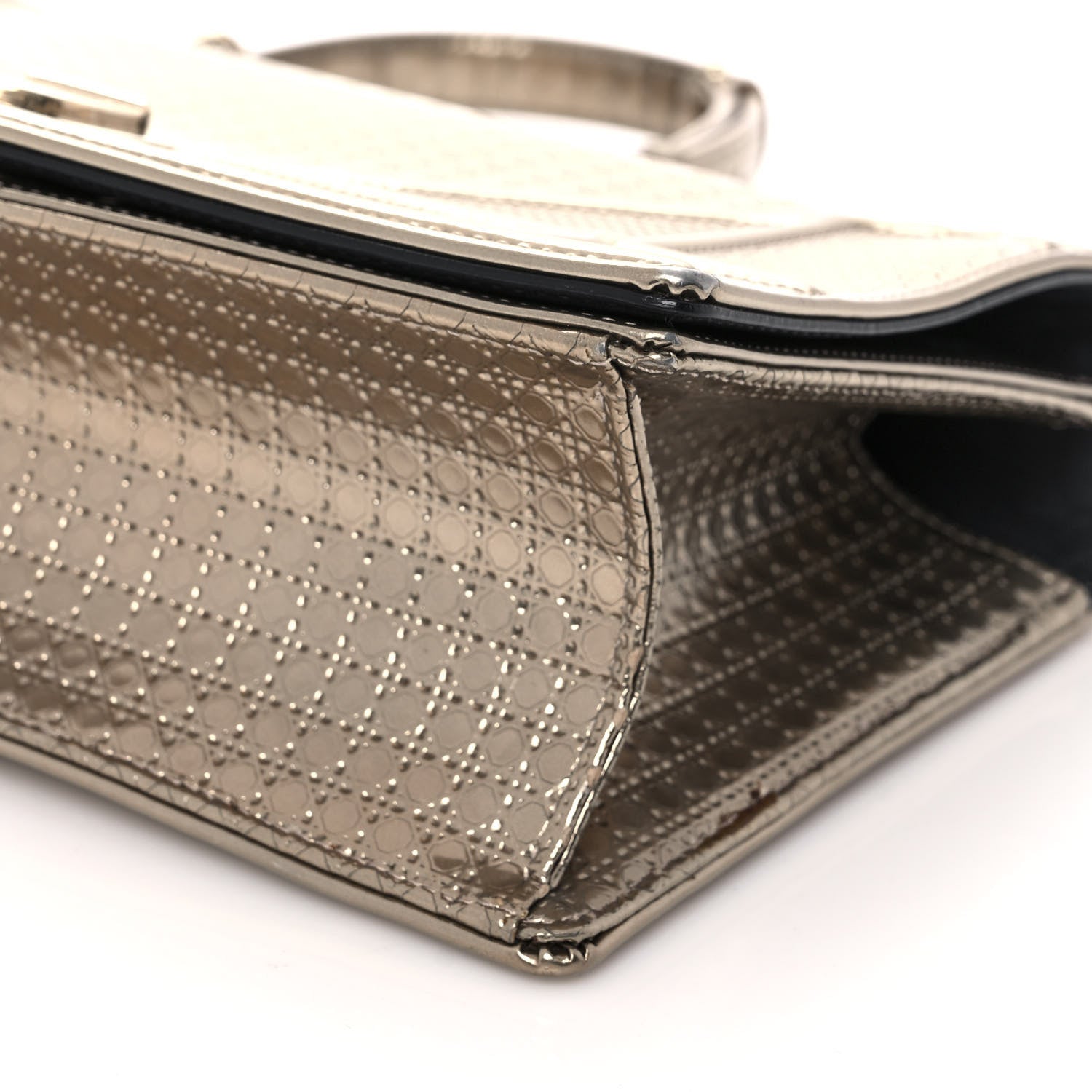 Christian Dior Metallic Patent Micro-Cannage Medium Diorama Flap Bag Gold 9 of 10