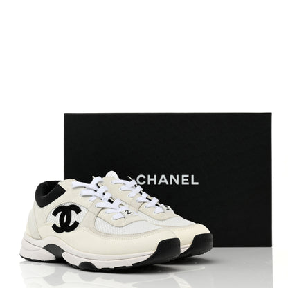 Chanel Mesh Suede Calfskin Grained Calfskin Womens CC Sneakers 39 White Black 8 of 8