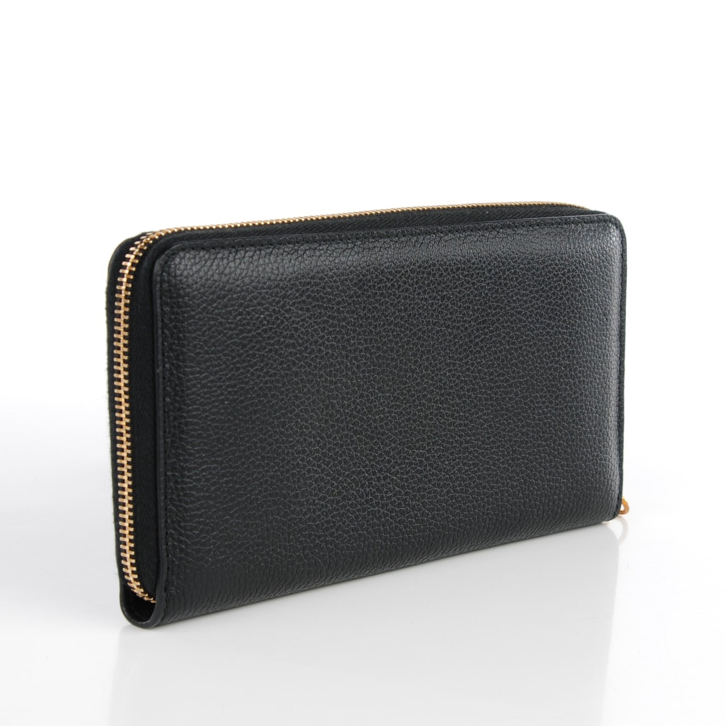 Pebbled Calfskin Skull Continental Zip Wallet Black