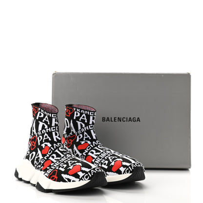 Balenciaga Neoprene Knit Bonjour Paris Womens Speed Sneakers 39 Black White Red 9 of 9