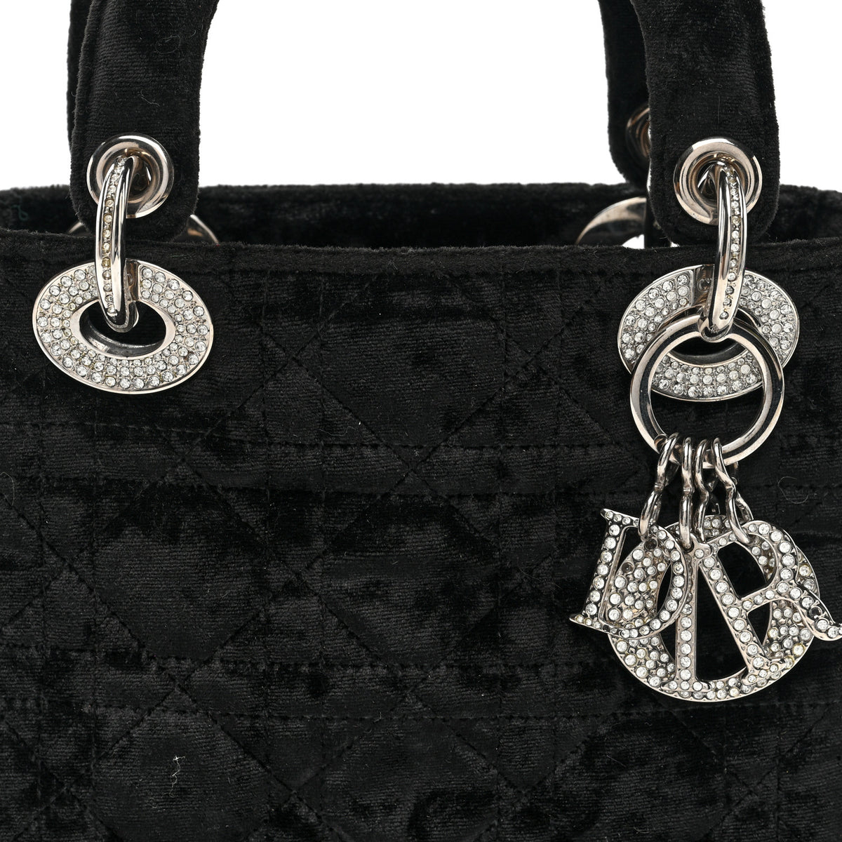 Velvet Crystal Mini Lady Dior Black