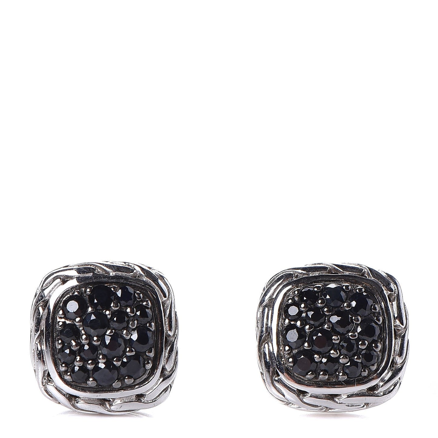 Sterling Silver Black Sapphire Classic Chain Square Earrings