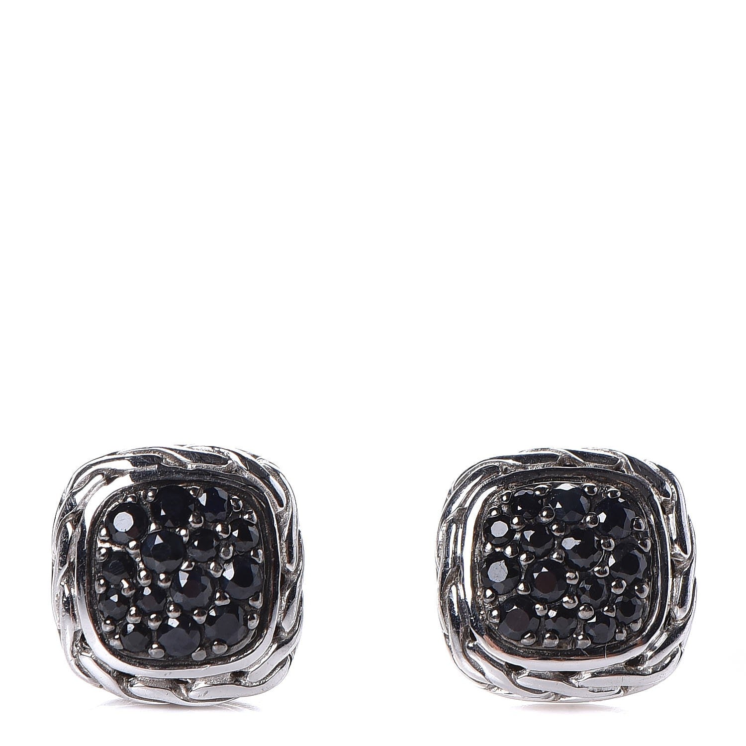 John Hardy Sterling Silver Black Sapphire Classic Chain Square Earrings 1 of 6