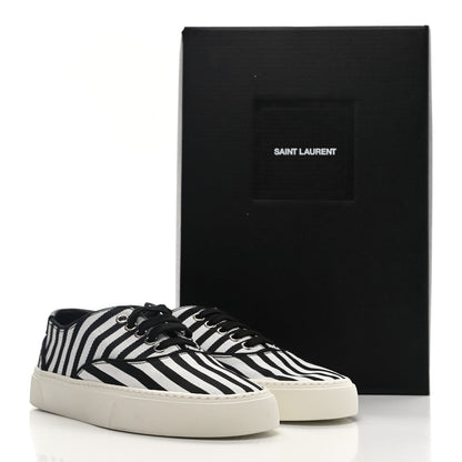 Saint Laurent Canvas Striped Venice Low Top Sneakers 36.5 Black White 12 of 12