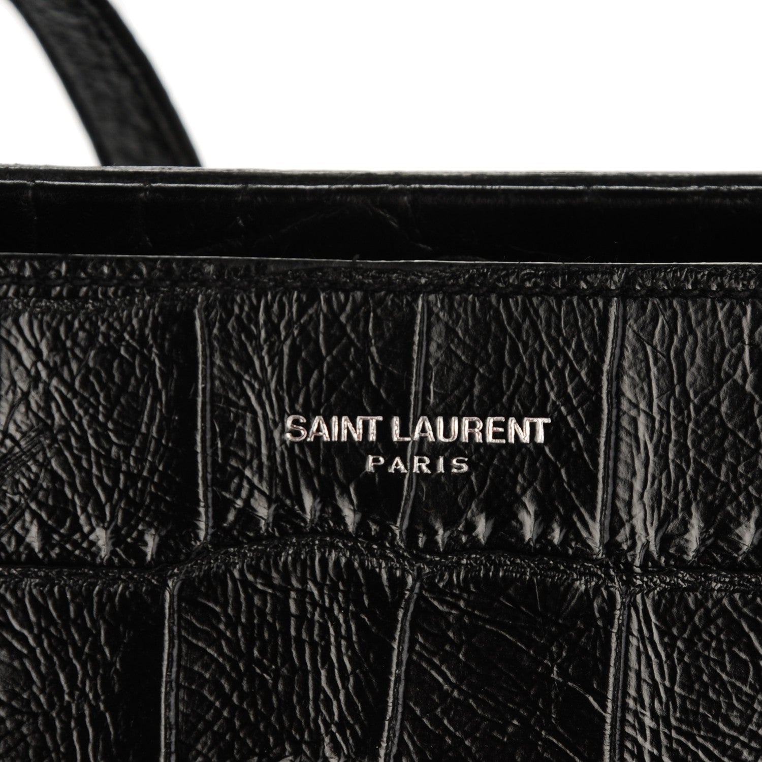 Saint Laurent Calfskin Crocodile Embossed Small Cabas Rive Gauche Black 6 of 8