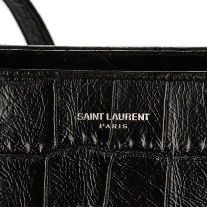 Saint Laurent Calfskin Crocodile Embossed Small Cabas Rive Gauche Black 6 of 8