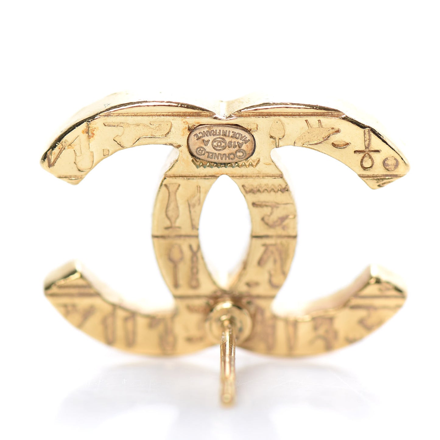 Metal Scarab CC Earrings Light Gold