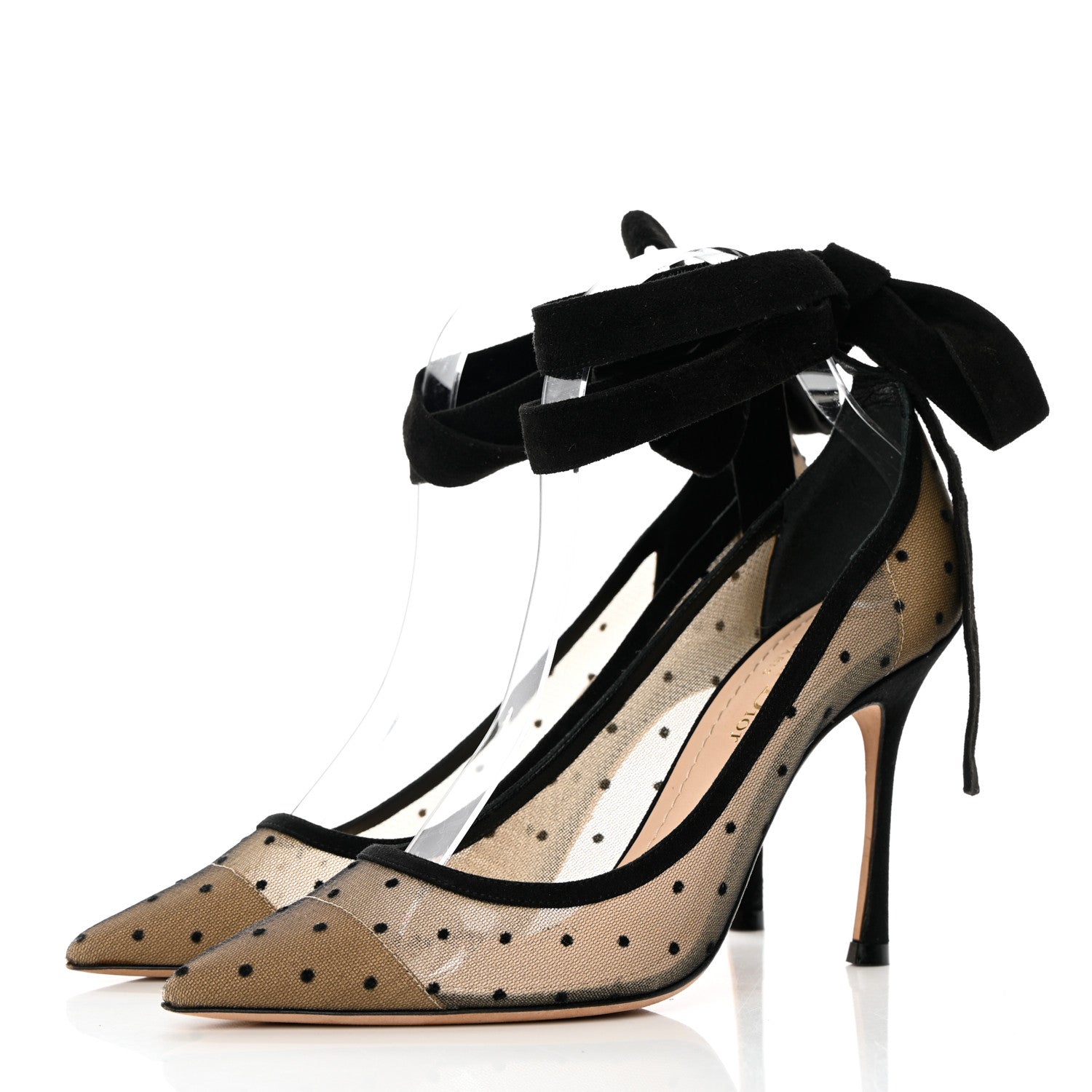 Christian Dior Suede Calfskin Plumetis Lovely-D Ankle Wrap Pumps 37 Black 5 of 16