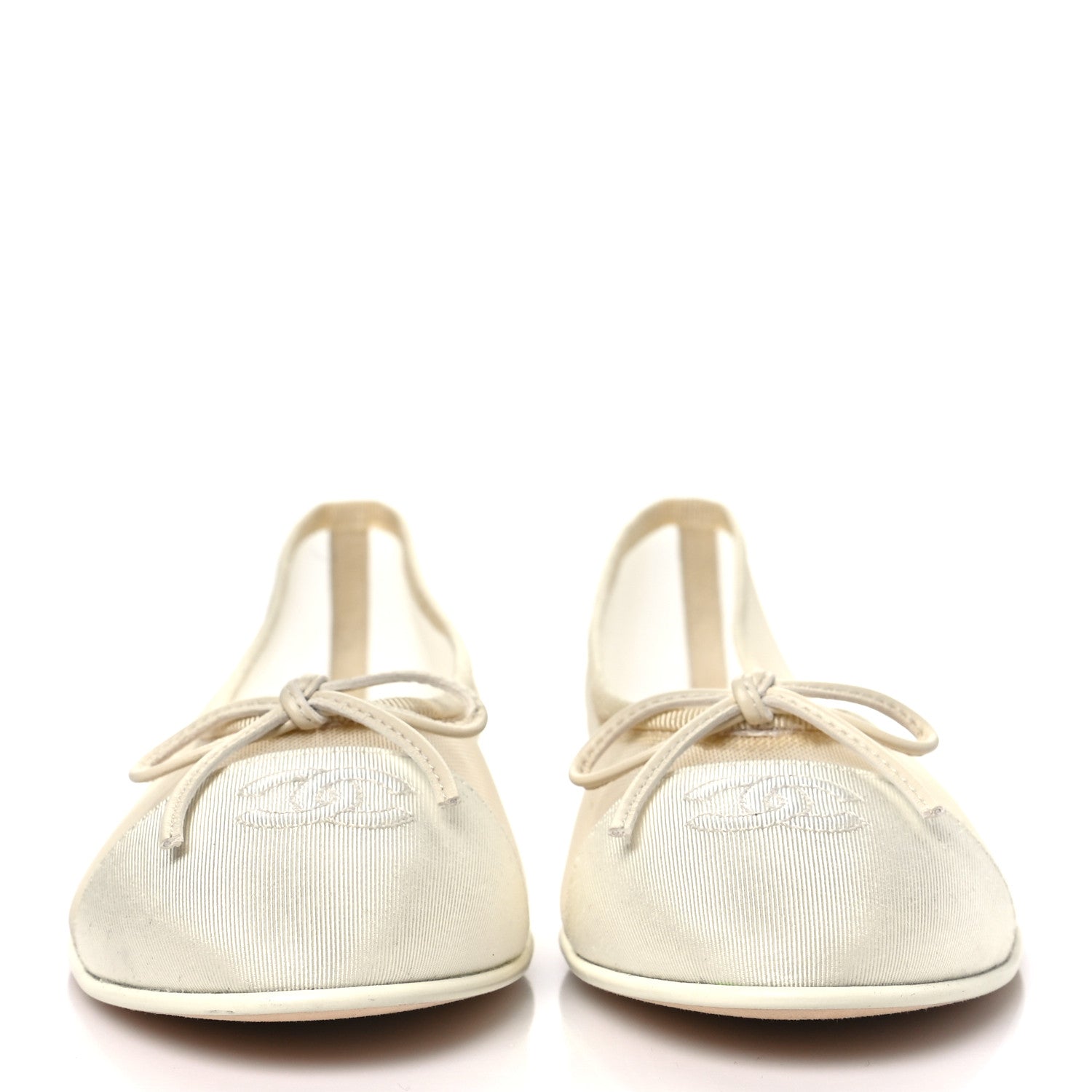 Chanel Mesh Grosgrain Cap Toe Ballerina Flats 36.5 Ivory 3 of 9