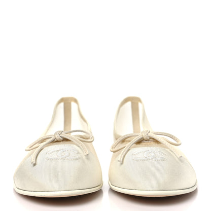 Chanel Mesh Grosgrain Cap Toe Ballerina Flats 36.5 Ivory 3 of 9