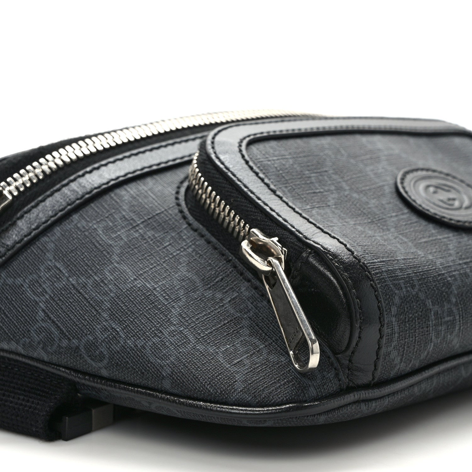 Gucci GG Supreme Monogram Textured Calfskin Retro Interlocking G Belt Bag Black 7 of 8