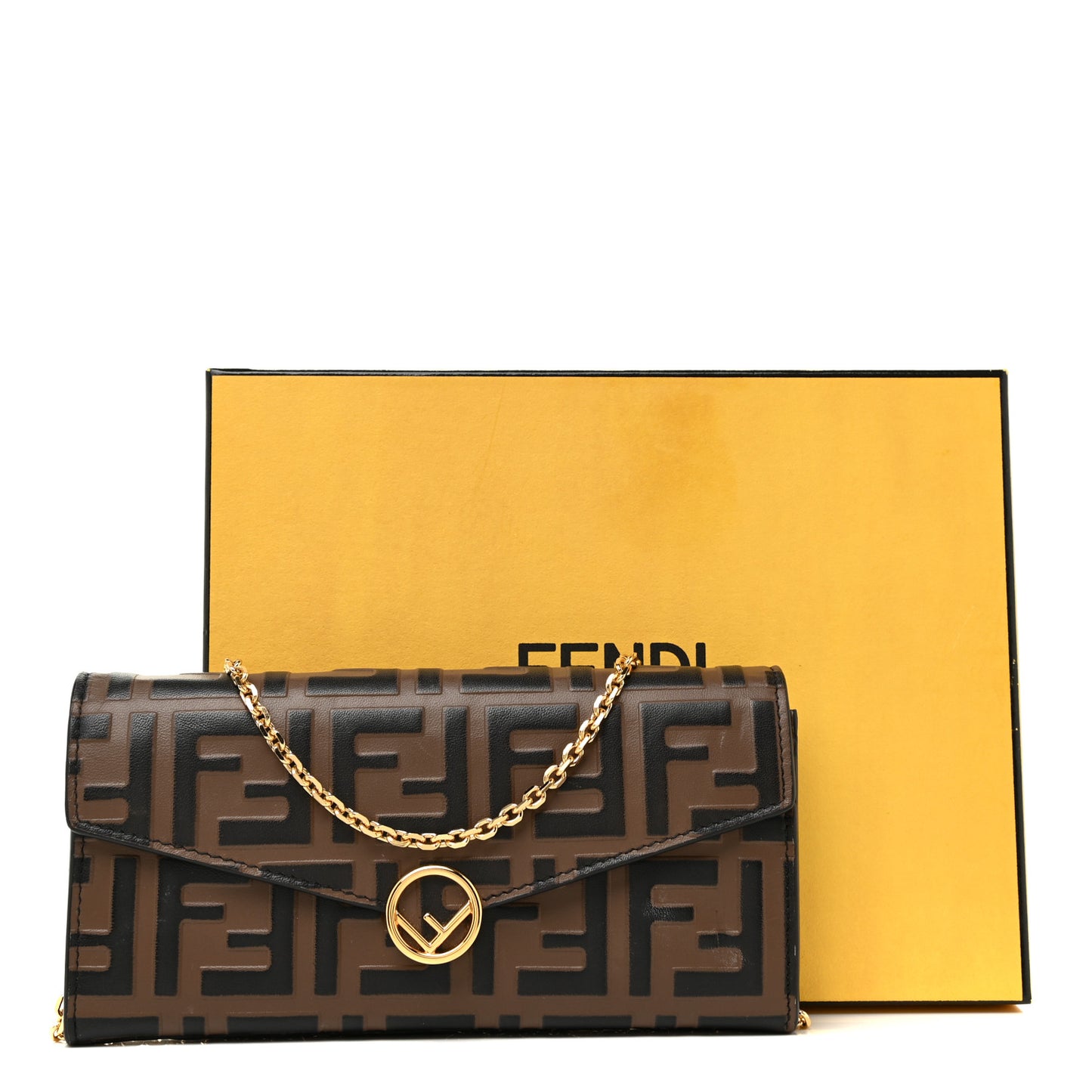 Vitello Soft F is Fendi Bi-Color FF 1974 Embossed Continental Envelope Wallet On Chain Maya Black