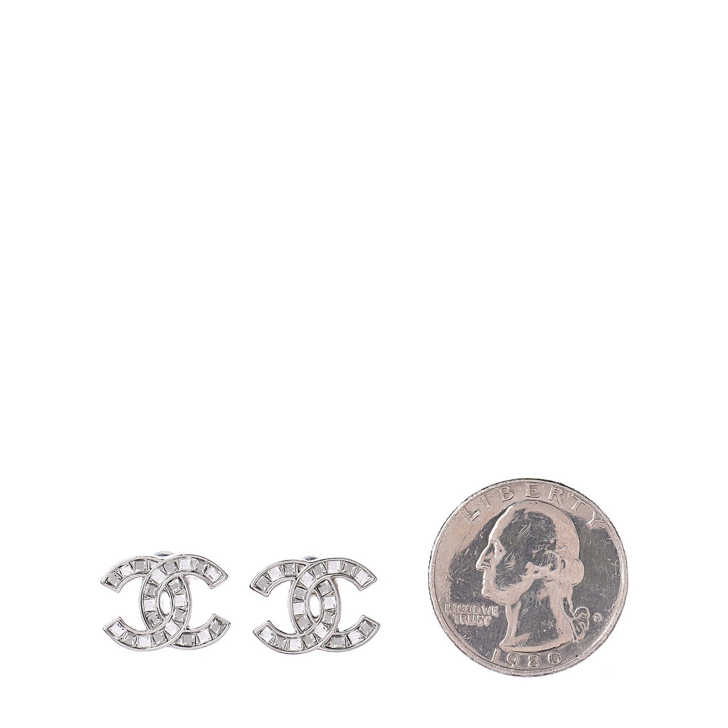 Baguette Crystal CC Earrings Silver
