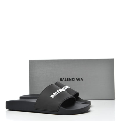 Balenciaga PVC Logo Mens Pool Slide Sandals 42 Black White 9 of 9