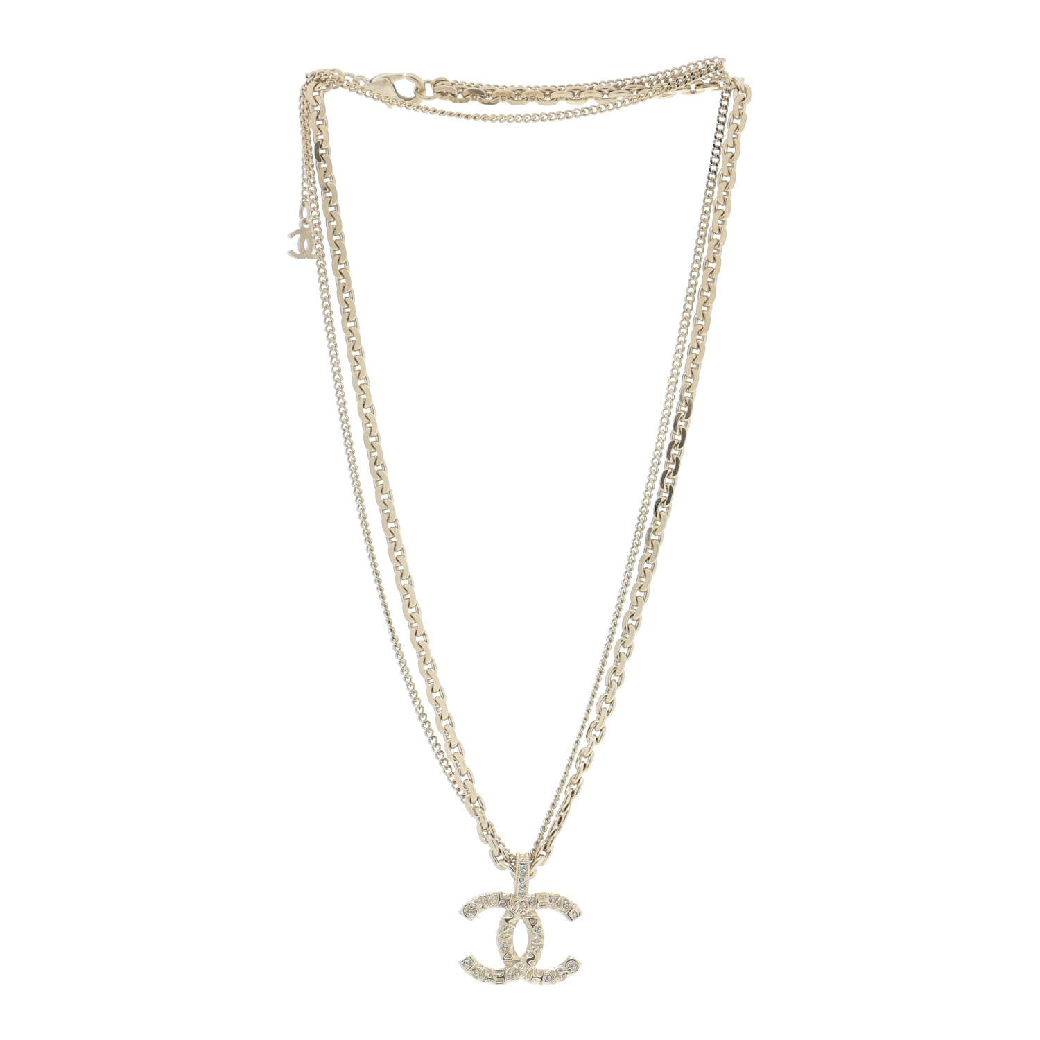 Chanel Crystal CC Multi Strand Chain Necklace Gold 3 of 7