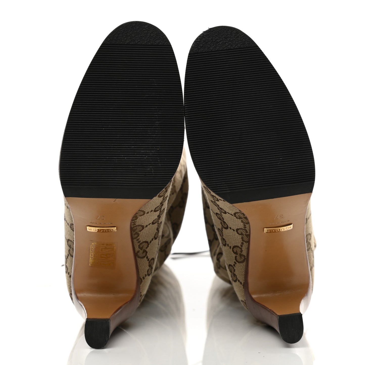 Monogram Malaga Kid Lisa Mid Heel Boots 37 Beige Ebony