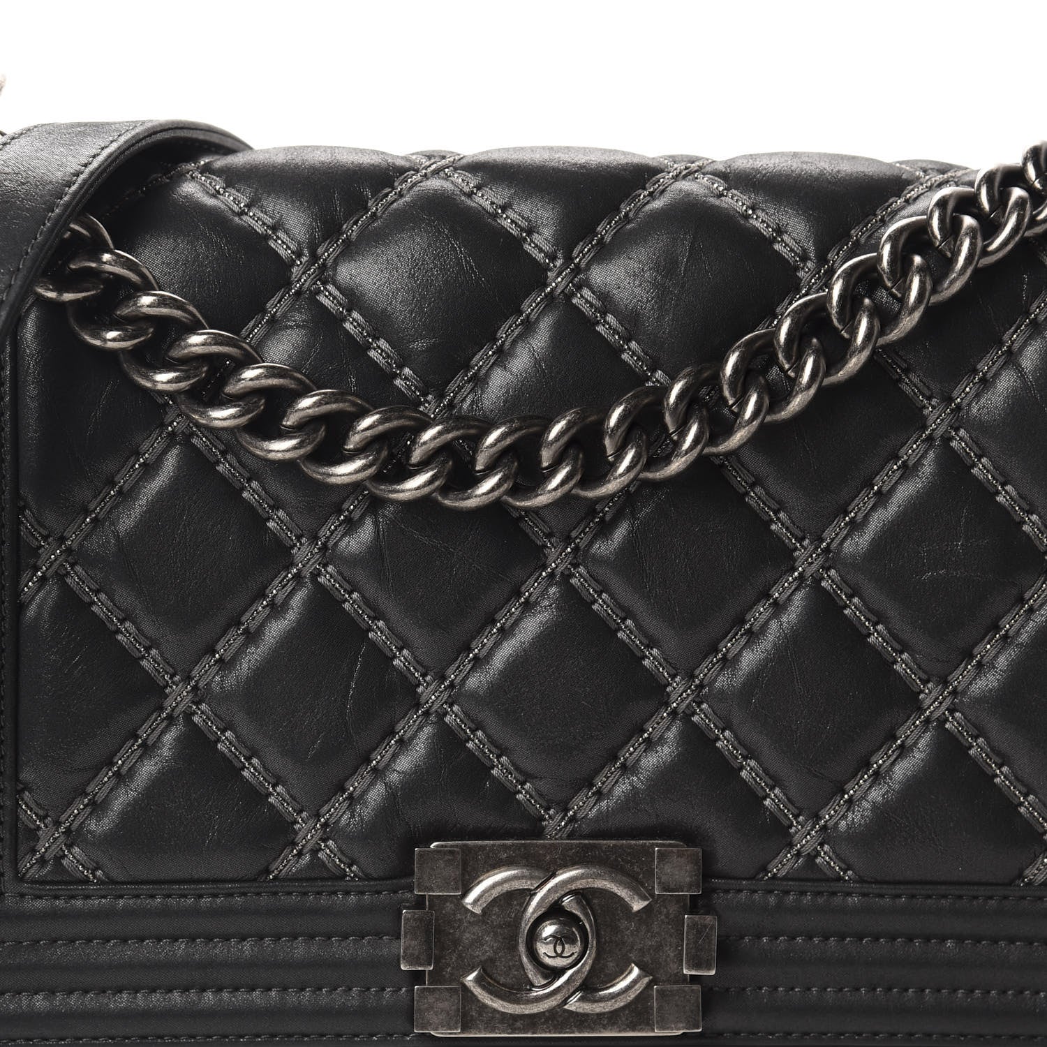 Chanel Iridescent Calfskin Embellished Double Stitch Medium Boy Flap Black 11 of 12