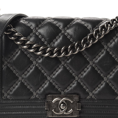 Chanel Iridescent Calfskin Embellished Double Stitch Medium Boy Flap Black 11 of 12