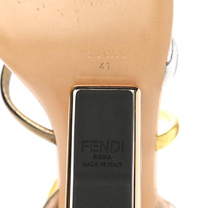 Fendi Metallic Nappa Fendi First 95mm Strappy Sandals 41 Argento Stagno Oro Champagne 5 of 7