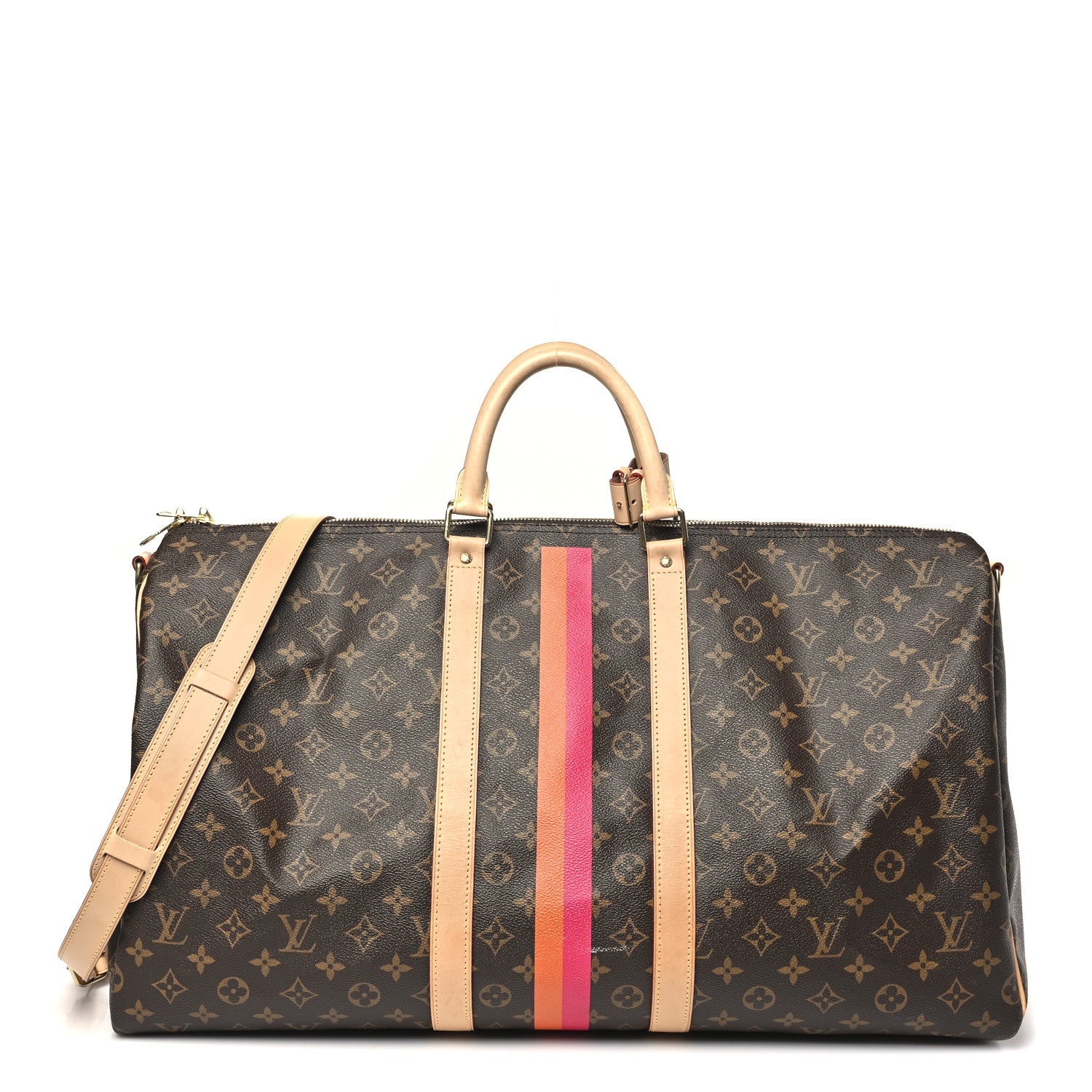 Louis Vuitton Monogram My LV Heritage Keepall Bandouliere 55 Fuchsia Orange 1 of 10