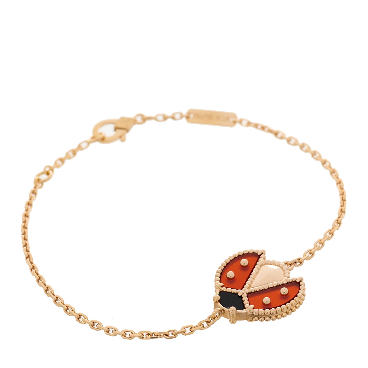 Van Cleef & Arpels 18K Rose Gold Carnelian Onyx Lucky Spring Open Wing Lady Bug Bracelet 1 of 4