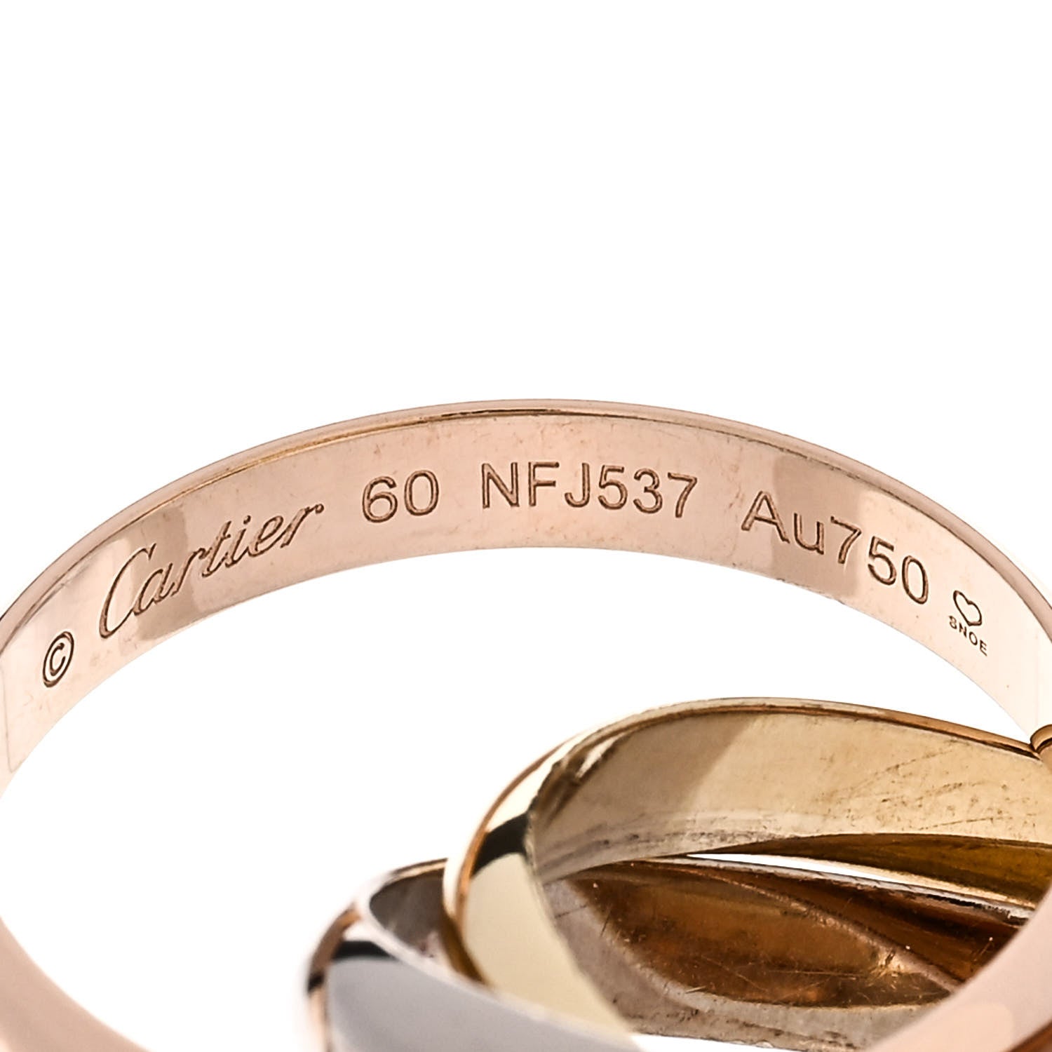 Cartier 18K Pink Yellow White Gold Classic Trinity Ring 60 9 4 of 5