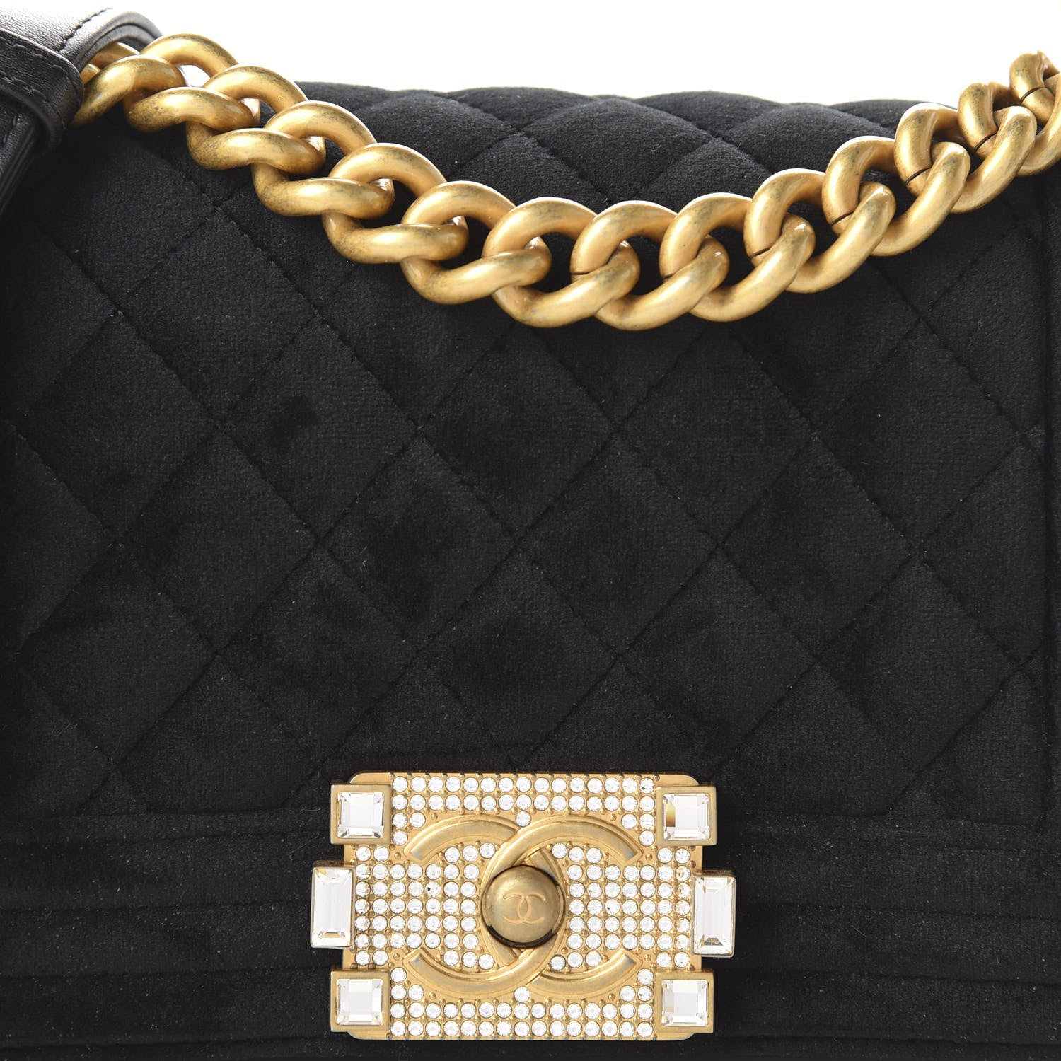 Chanel Velvet Strass Quilted Small Boy Flap Black 10 of 10