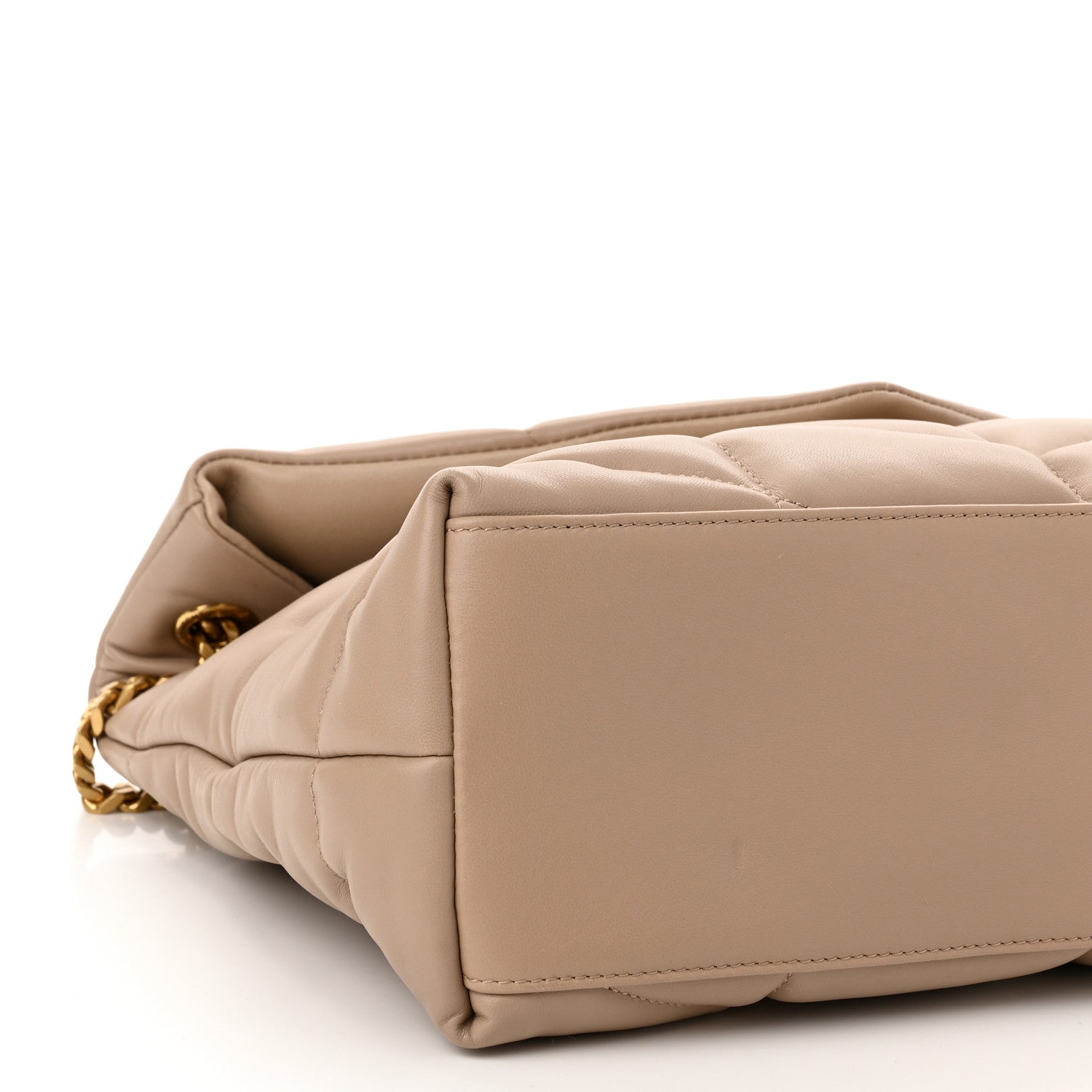 Saint Laurent Lambskin Quilted Medium Loulou Puffer Monogram Chain Satchel Dark Beige 10 of 11