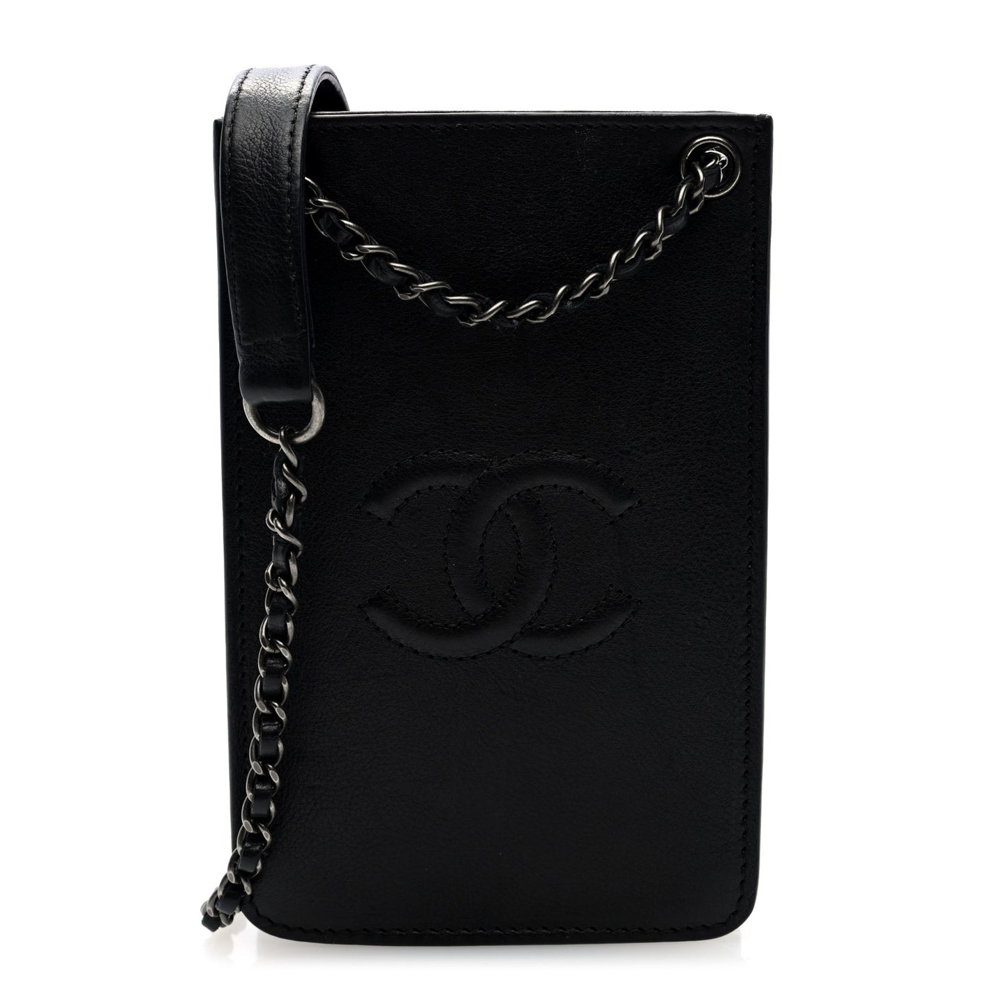 Calfskin CC Phone Holder Crossbody Black