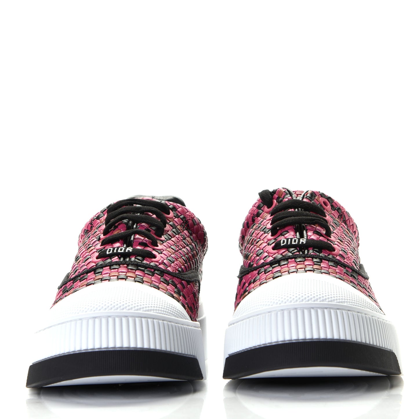Laminated Lambskin Woven D-Smash Sneakers 36 Fuxia Black