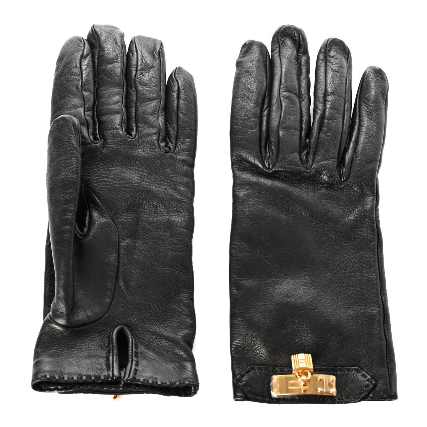 Lambskin Soya Kelly Lock Gloves 7 Black