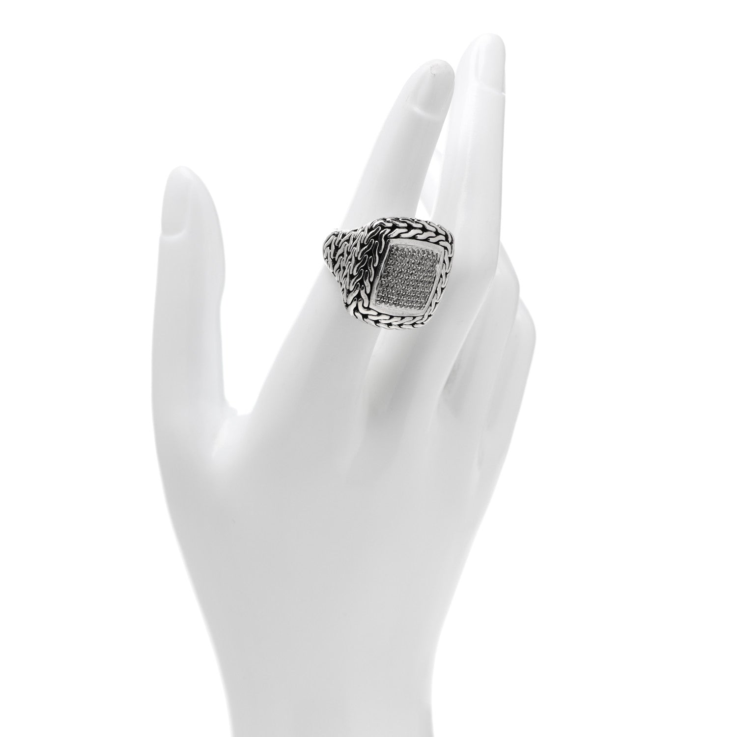 John Hardy Sterling Silver 18K Yellow Gold Diamond Classic Chain Square Ring 53 6.25 2 of 6