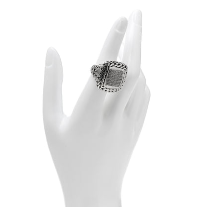 John Hardy Sterling Silver 18K Yellow Gold Diamond Classic Chain Square Ring 53 6.25 2 of 6