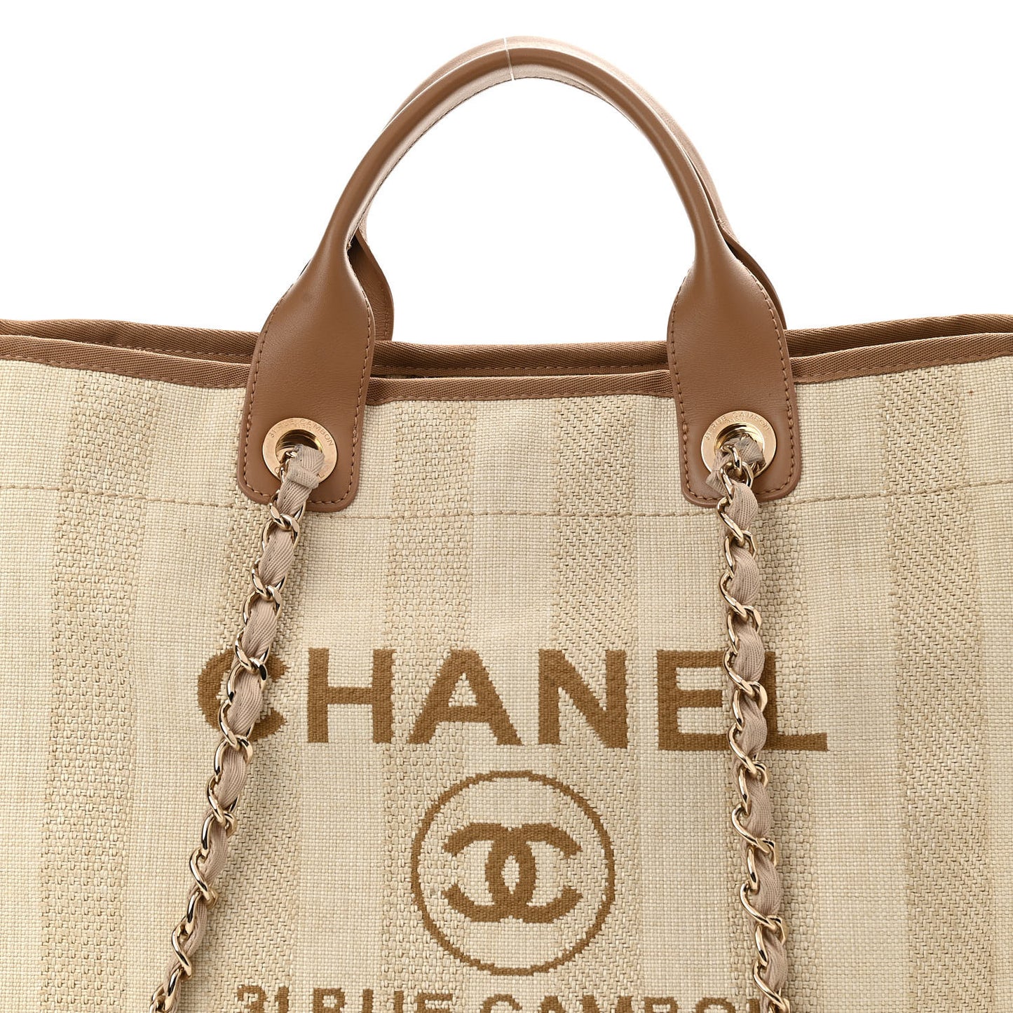 Mixed Fibers Striped Medium Deauville Tote Beige