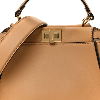 Fendi Vitello Seta Canvas FF Embroidered Mini Peekaboo Iconic Satchel Miele Scuro Poudre 9 of 12