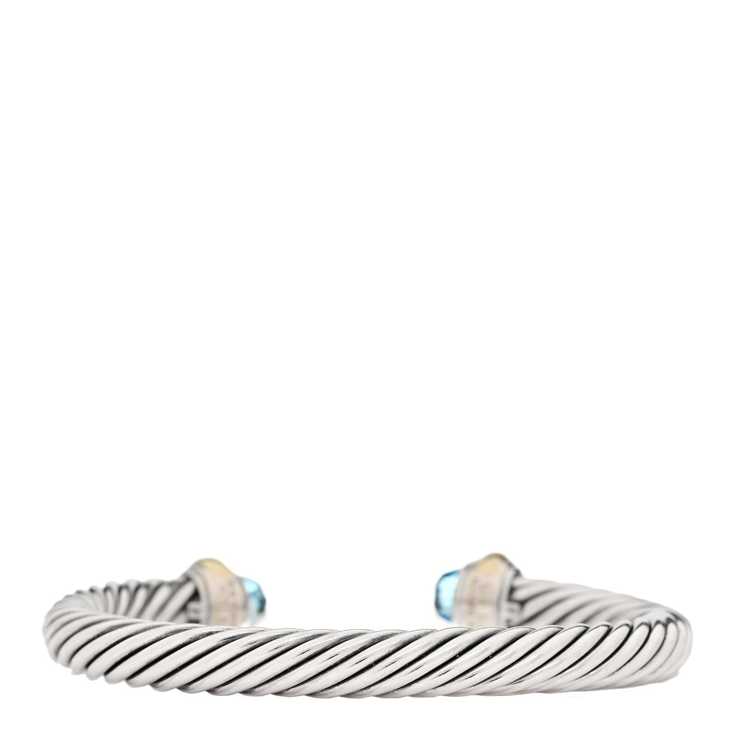 Sterling Silver 14K Yellow Gold Blue Topaz 7mm Cable Classics Bracelet