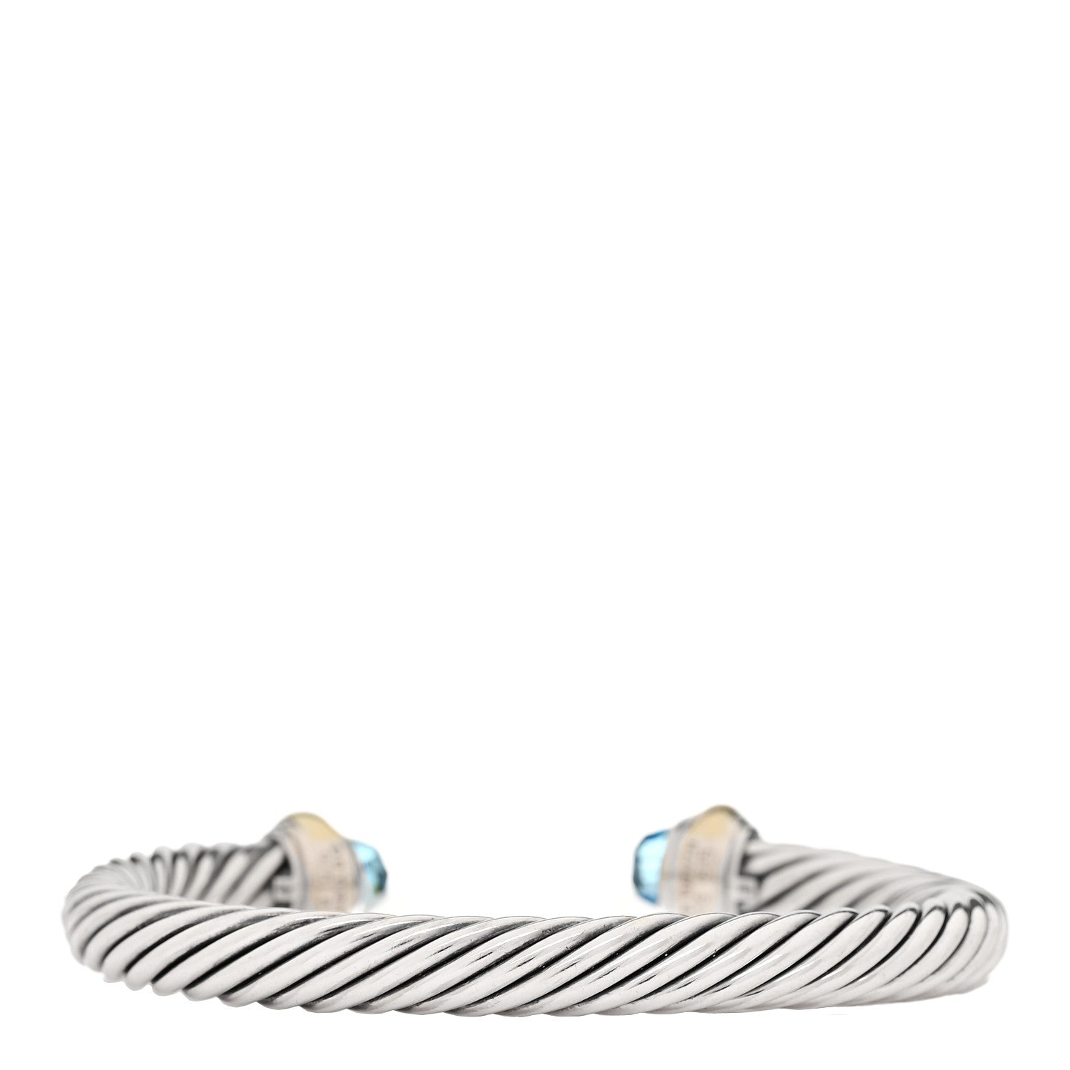 David Yurman Sterling Silver 14K Yellow Gold Blue Topaz 7mm Cable Classics Bracelet 3 of 4