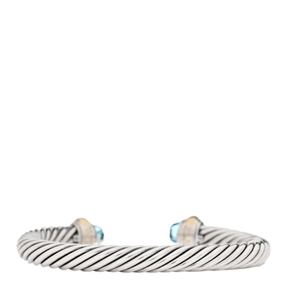 David Yurman Sterling Silver 14K Yellow Gold Blue Topaz 7mm Cable Classics Bracelet 3 of 4