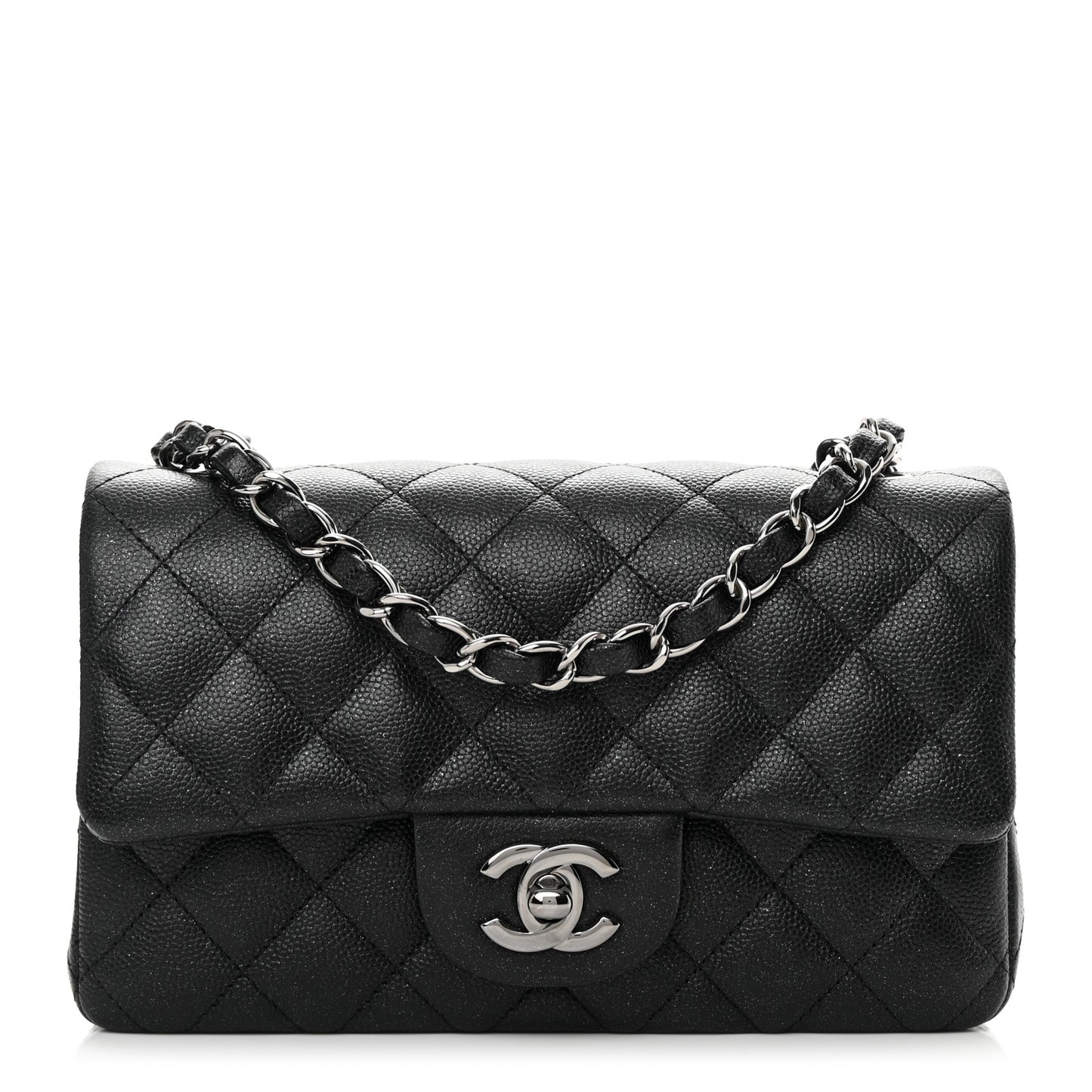 Iridescent Caviar Quilted Mini Rectangular Flap Black