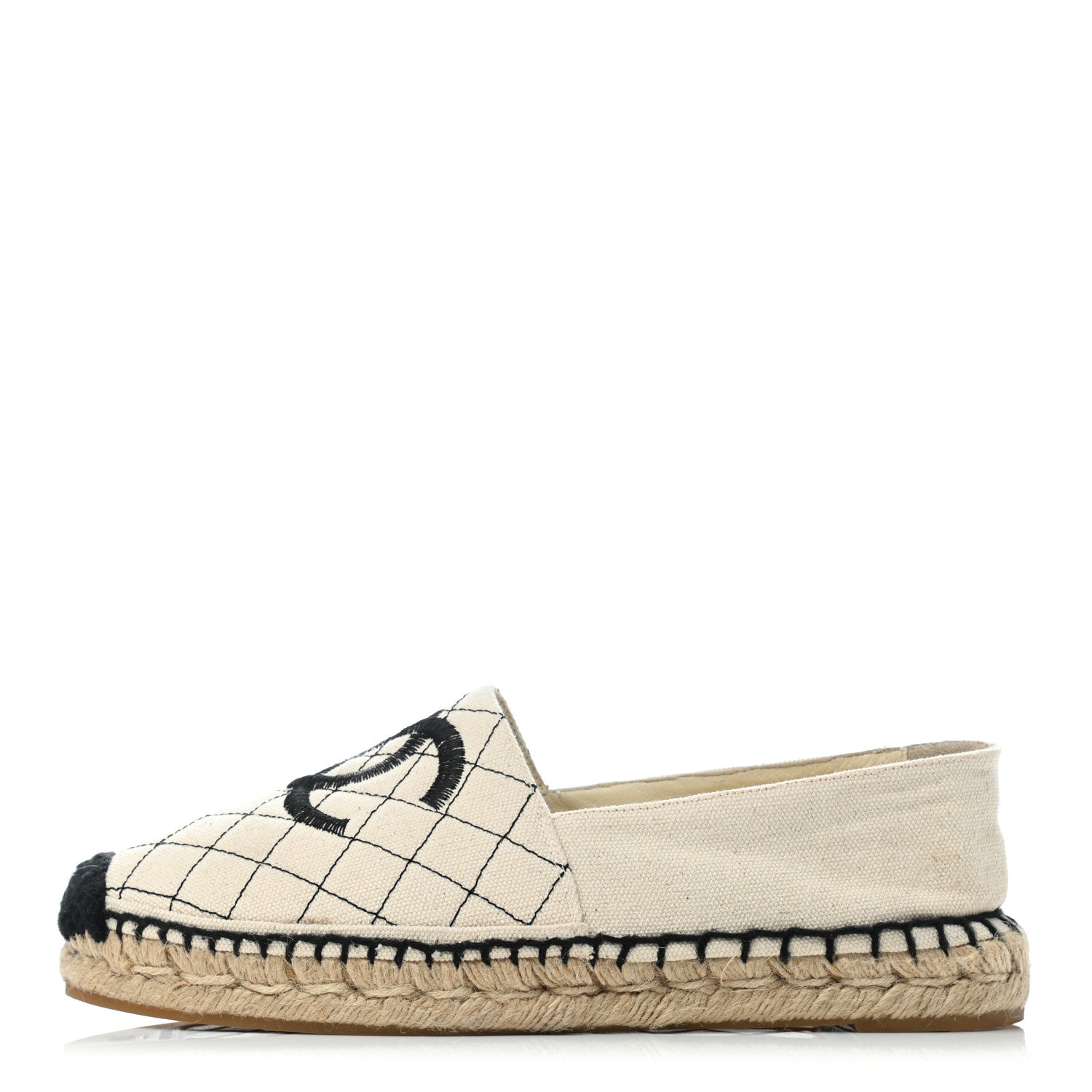 Chanel Fabric Biarritz CC Espadrilles 39 Beige Black 1 of 8