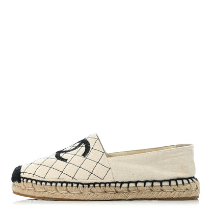 Chanel Fabric Biarritz CC Espadrilles 39 Beige Black 1 of 8