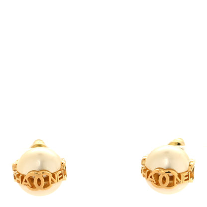 Chanel Pearl Metal CC Logo Round Earrings White Gold 1 of 5