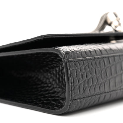 Saint Laurent Calfskin Crocodile Embossed Medium Classic Monogram Kate Tassel Satchel Black 9 of 12